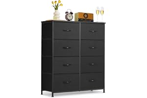8-Drawer Dresser for Bedroom, Anti-Tip Tall Storage Organizer | Chest of Drawers with Wooden Top and Metal Frame Fabric Bins 