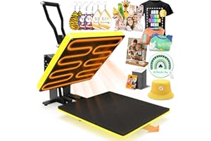 Whubefy Heat Press Machine for T-Shirts 15x15 Slide Out Drawer with Counting Function & 3 Pre-Set Modes, Pressure Knob, Digital Industrial Clamshell Sublimation Printer Heat Transfer Vinyl DIY Yellow