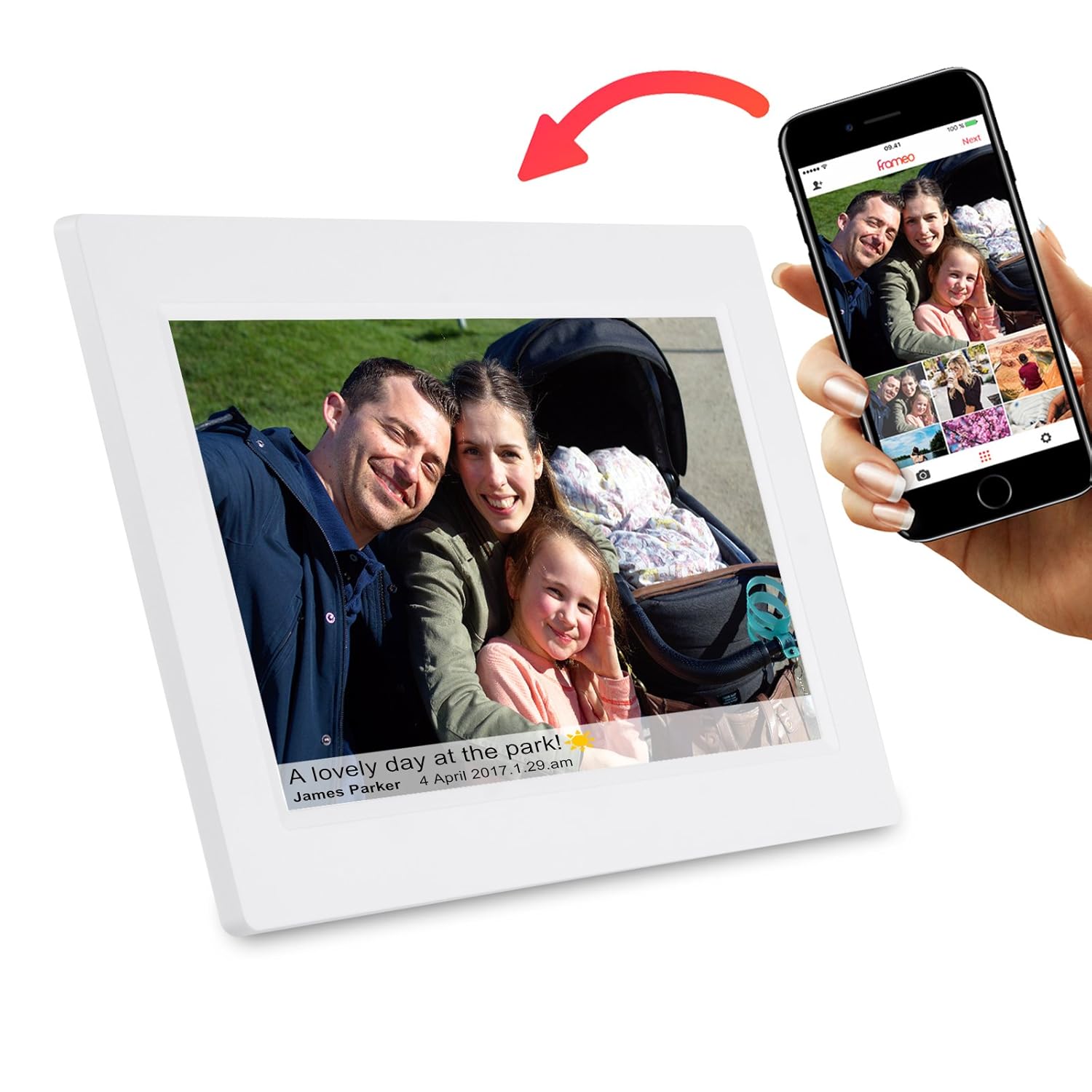 Feelcare 10 Inch Smart Wifi Digital Photo Frame with Touch Screen, IPS LCD Panel, Built in 8GB Memory, Wall-Mountable, Portrait&amp;Landscape, Instantly Sharing Moments(White)