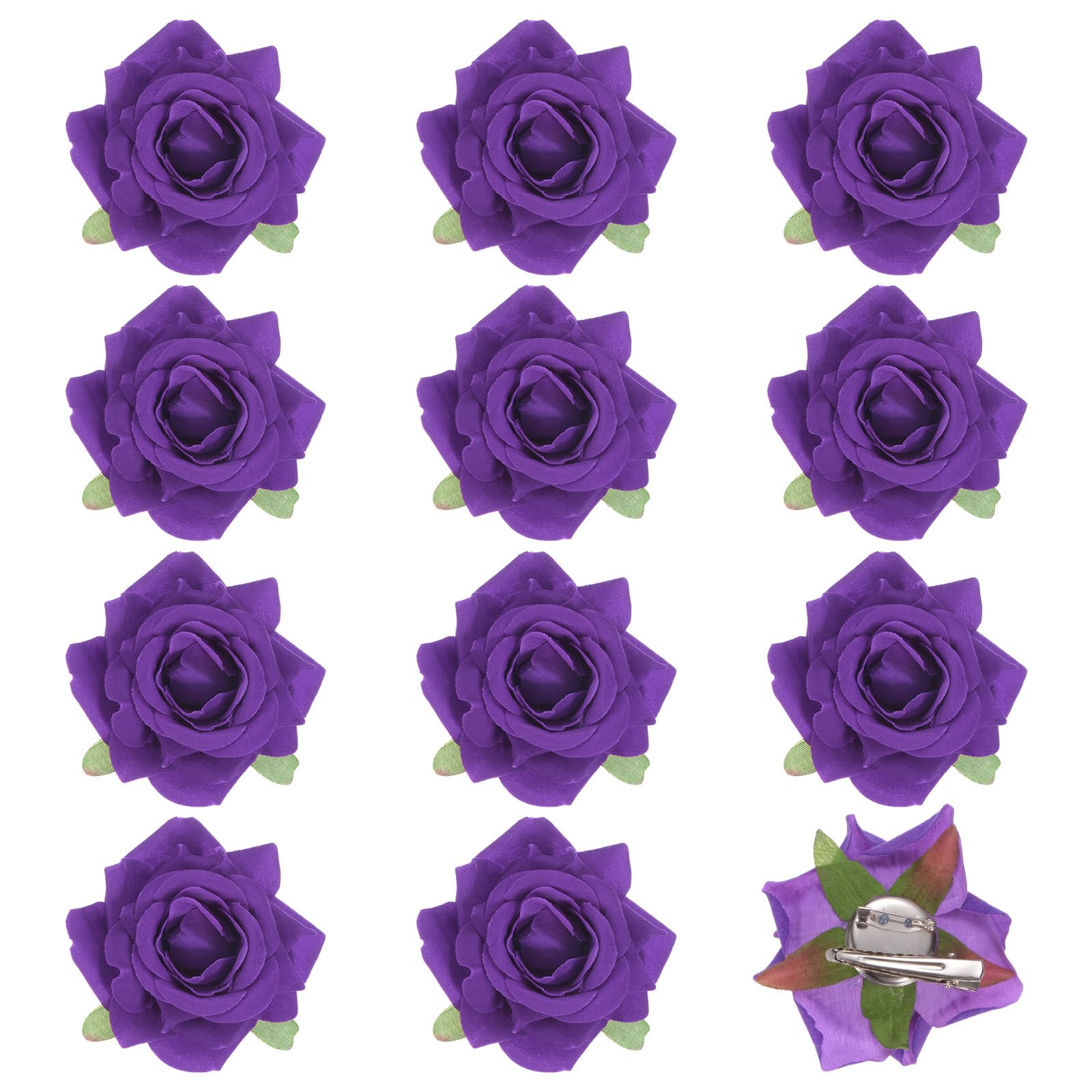 M METERXITY 12-Pack Dark Purple Floral Rose Hair Clips, 2.56 Inch Flower Hairpin Cloth Brooch for Women's Accessories, Hair Flowers Headpiece Floral Hair Pins [6.5cm, 12 Count]