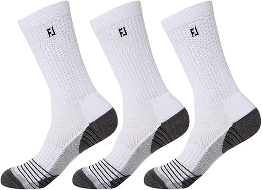 Amazon Com Footjoy Golf Socks For Men Tour Compression Techsof Tour Prodry Techsof Tour Crew White 17237 3pairs Clothing