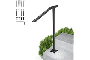 SPACEEUP handrails for Outdoor Steps Railing for Stairs,1-3 Steps Handrail, Black Steel Railing Round Type Stair Handrail for Stairs Railing with Expansion Bolts & Drill Bit