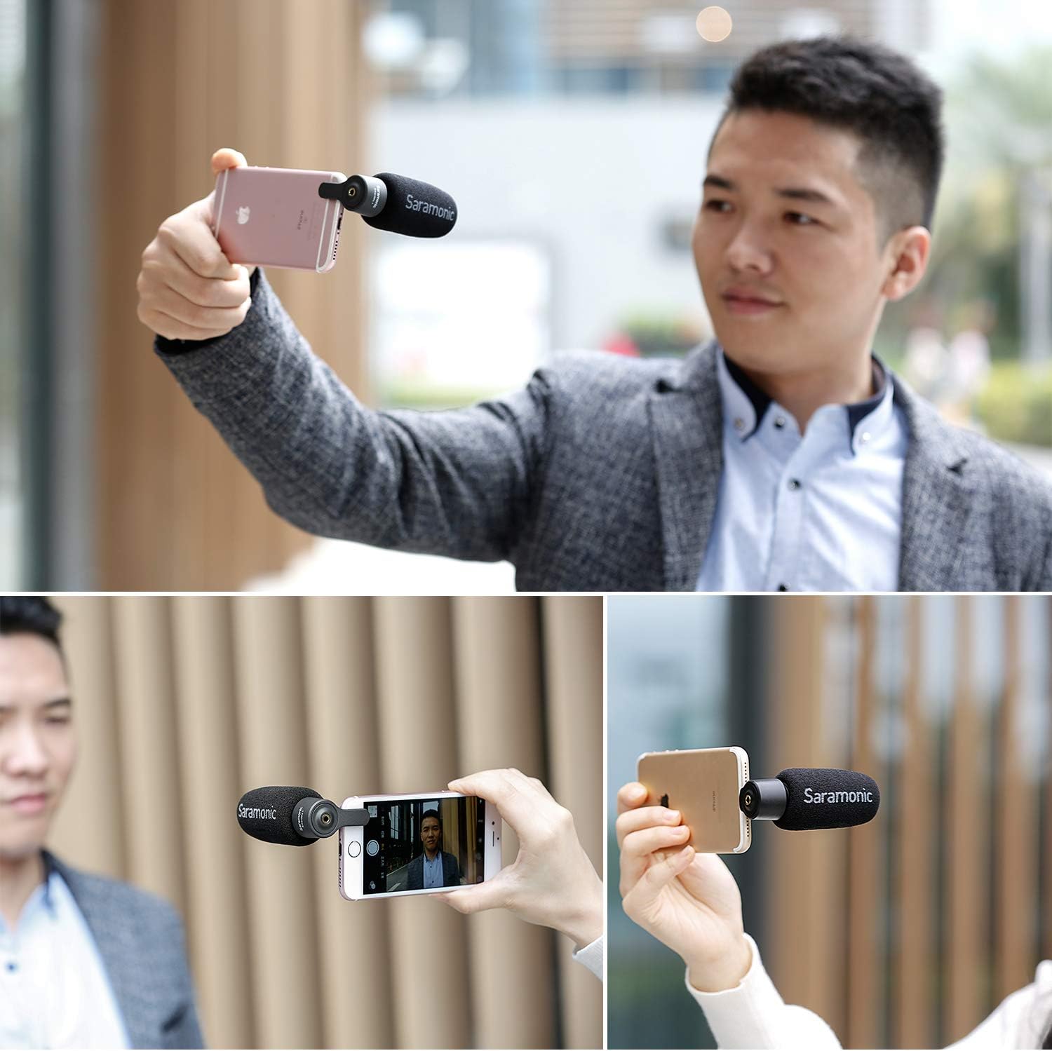 Cell Phone Microphone Shotgun with 3.5mm Monitor, Saramonic Directional Shotgun Mic for iPhone X 8 7 6 5, Samsung Galaxy, LG – External iOS, Android Smartphone Mic Vlog Livestream (TRRS): Home Audio & Theater