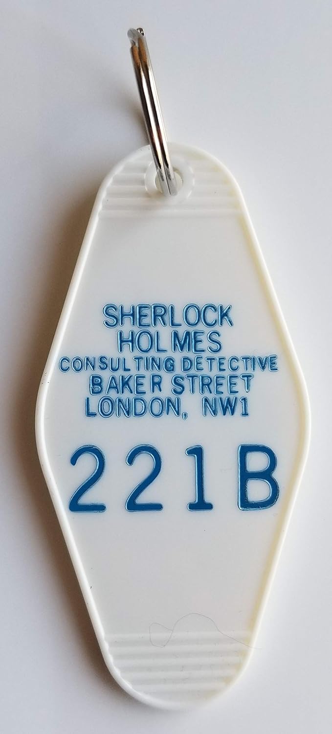 Sherlock Holmes"Consulting Detective" Baker Street 221B Inspired Key Tag White/Blue
