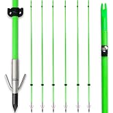 BOWSOUL 34inch Bowfishing Arrows with Broadheads for Compound Recurve Bows | 6-Pack Glow-in-Dark 8mm solid fiberglass shafts with safety slides and barbed Tips