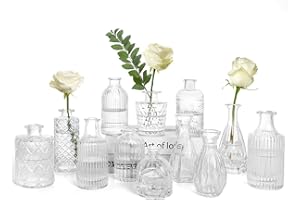Glass Bud Vases Set of 12, TBWIND Small Vases for Centerpieces, Vintage Mini Vases for Wedding Decor, Clear Glass Bud Vase in