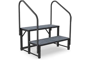 Fumingpal Hot Tub Steps, RV Steps with Handrail, 2-Step RV Stairs Spa Steps Mobile Home Stairs for 5th Wheel RV, Travel Trailers, Hot Tub, Pool, Porch with Non-Slip Mats