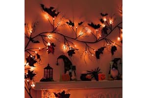 GRASTFU [ 8 Modes & Timer ] 6 FT 54 LED Halloween Garland Willow Vine Twig Decorations with Pumpkin Orange Lights, Battery Operated Halloween Lights for Home Fireplace Mantle Wall Indoor Halloween Decorations