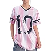 VÄRLDENS Argentina Jersey Women Pink Oversized Soccer Y2K Number V Neck Short Sleeve Streetwear Jersey Top