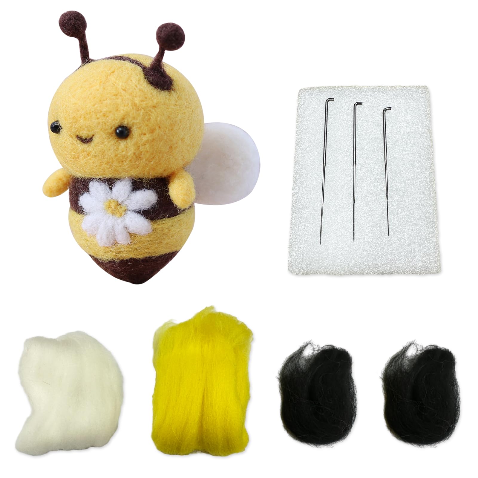 Fadcaer DIY Needle Felting Set with Instruction and Supplies Kit for Beginners - Starter Kit with Needle and Felt Pad (Honeybee)