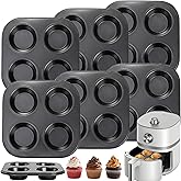 Acshio 6 Pack Air Fryer Muffin Pan, 4 Cup Non-Stick Small Oven Cupcake Baking Pan, Carbon Steel Round Muffin Tin Bakeware Cake Mould for Egg Muffin, Quiches, Frittatas