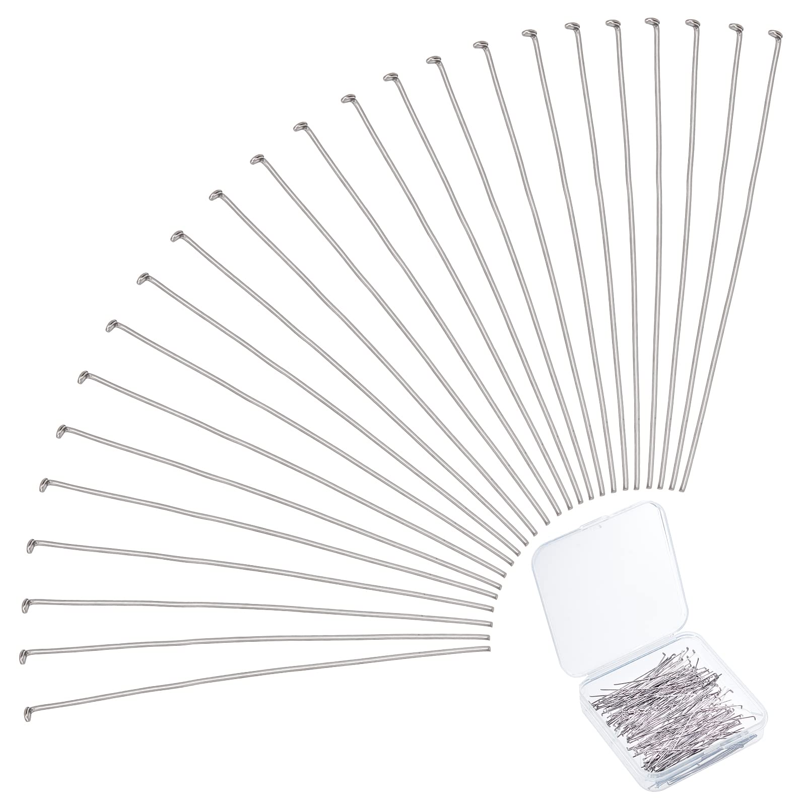 PH PandaHall 168pcs Jewellery Head Pins, 5cm/2 Inch Flat Head Pins Stainless Steel Earring Pin Bendable Pin for Beading Dangle Earring Jewellery Making DIY Crafts