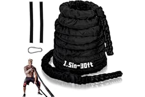 MTAW XEK Exercise Battle Ropes 1.5 inch 30 ft - Heavy Duty Polyester Workout Ropes for Home Gym, Strength Training, and Fitness Equipment - Black