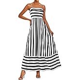 PRETTYGARDEN Women Summer Maxi Dresses 2026 Spaghetti Strap Boho Floral Striped Wedding Guest Beach Vacation Flowy Long Dress