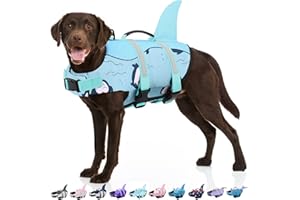 Bess Bridal Dog Life Jacket - Shark Life Vest for Swimming Boating - Reflective Lifejacket Swimsuit for Small Medium Large Dogs - High Buoyancy Lifesaver Preserver with Rescue Handle, Green Dolphin L