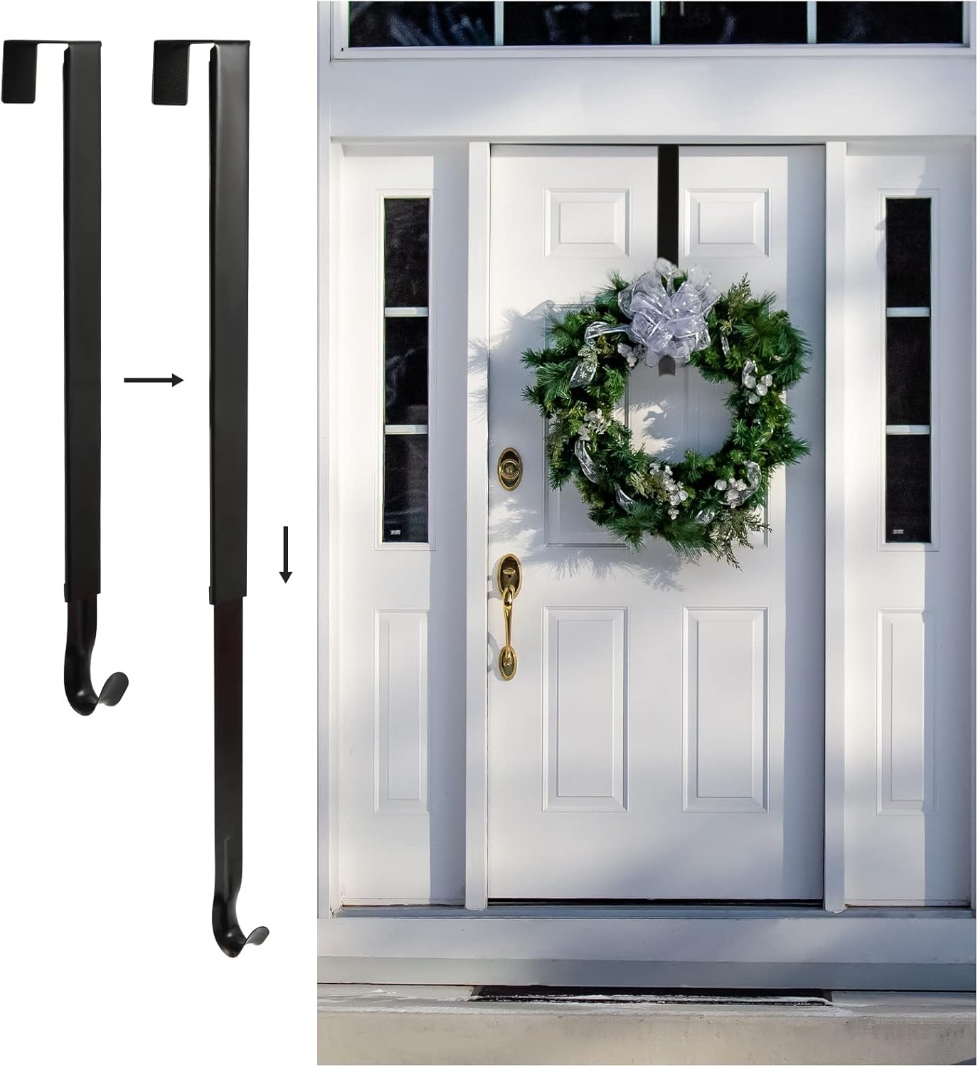 Wreath Hangers - KINBOM Adjustable Wreath Hanger, Metal Wreath Hanger Over The Door Wreath Holder 15-25.5 inch Wreath Door Hanger Hook for Wreaths on Christmas Thanksgiving Autumn (Black)