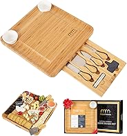 Cheese Board and Cutlery Set (Top Quality Elegant Packaging) Unique Bamboo Charcuterie Platter and Serving Tray for Wine, Cr