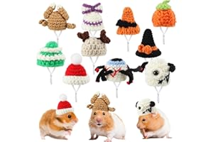 Kajaia 10 Pcs Christmas Hamster Hat Xmas Small Animals Cute Tiny Hat Mini Hand Knitted Hats for Snakes Pets Bearded Dragon Guinea Pig Bunny Costume Accessories Holiday Parties(Elk)