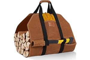 TwentyNext Firewood Log Carrier Waxed Canvas Tote Bag with Handles, Heavy Duty Firewood Holder Fireplace Wood Stove Accessories for Camping,BBQ Indoor & Outdoor