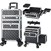 Joligrace Rolling Makeup Case with Drawers - Tattoo Storage Organizer Travel Cart for Nail Tech, Cosmetology, Barber Tools - Portable Suitcase on Wheels