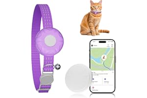HONGTOP H Cat GPS Tracker for Cats, Cat GPS Tracker Collar with Safety Elastic Buckle, Compatible with Apple Find My App (Only iOS), No Monthly Fee, Purple
