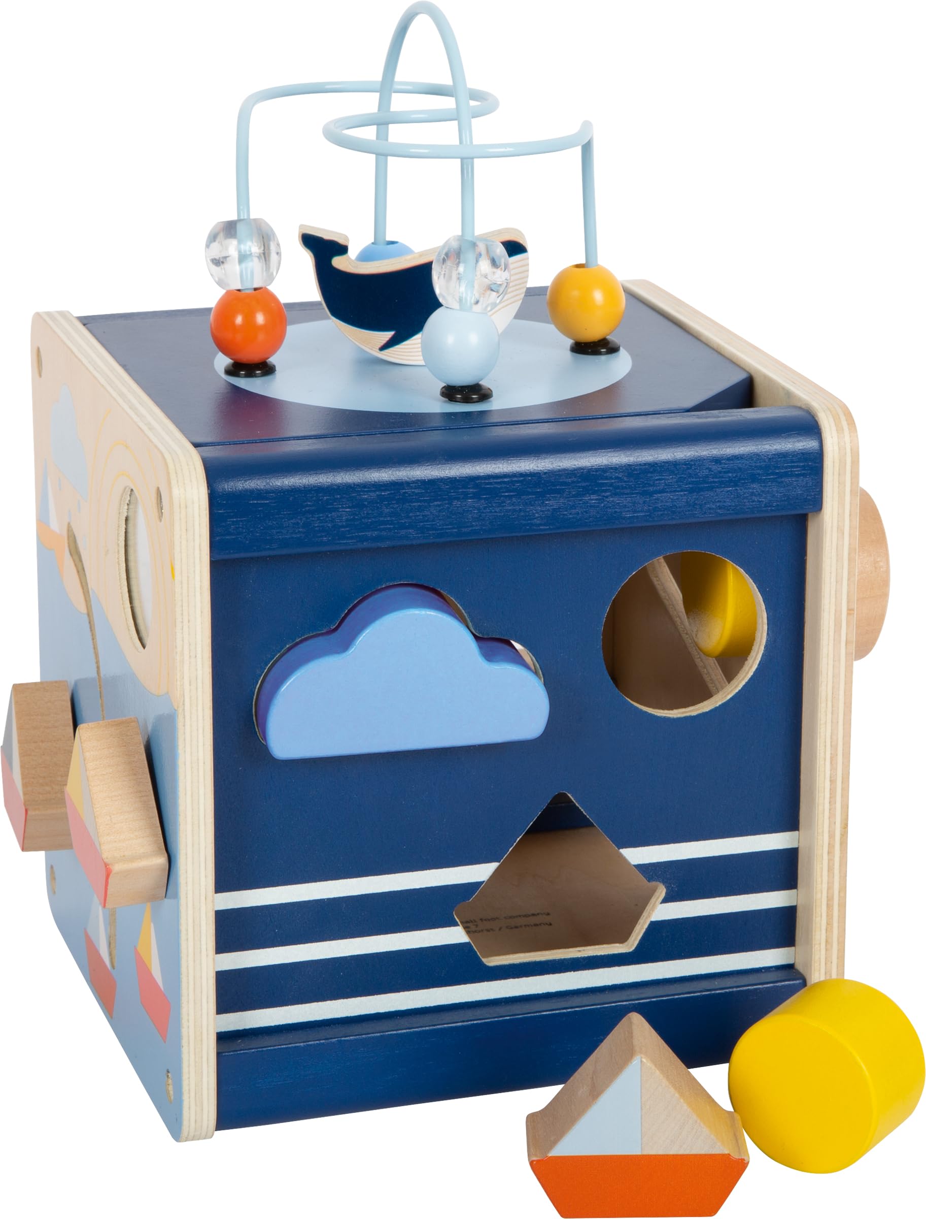 Small Foot Big Ocean Motor Activity Cube made of wood, maritime motor toy for toddlers aged 12+ months, 12312