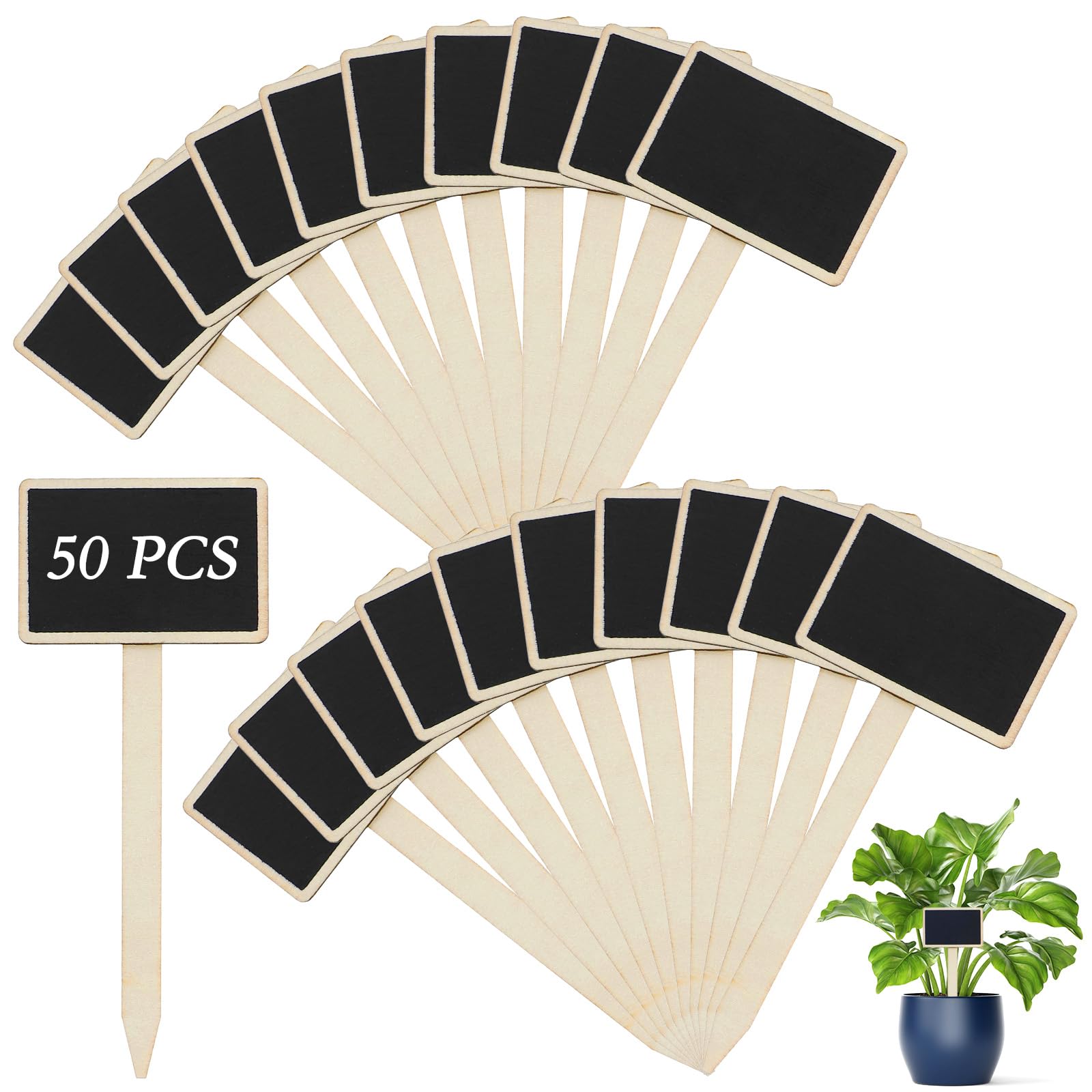 KUAOOAUK 50 Pcs Mini Wooden Chalkboard Plant Labels, T-Type Rustic Plant Tag with Marking Pen, Reusable Chalkboard Signs for Outdoor Indoor Plants Potted Seed Vegetables Flowers