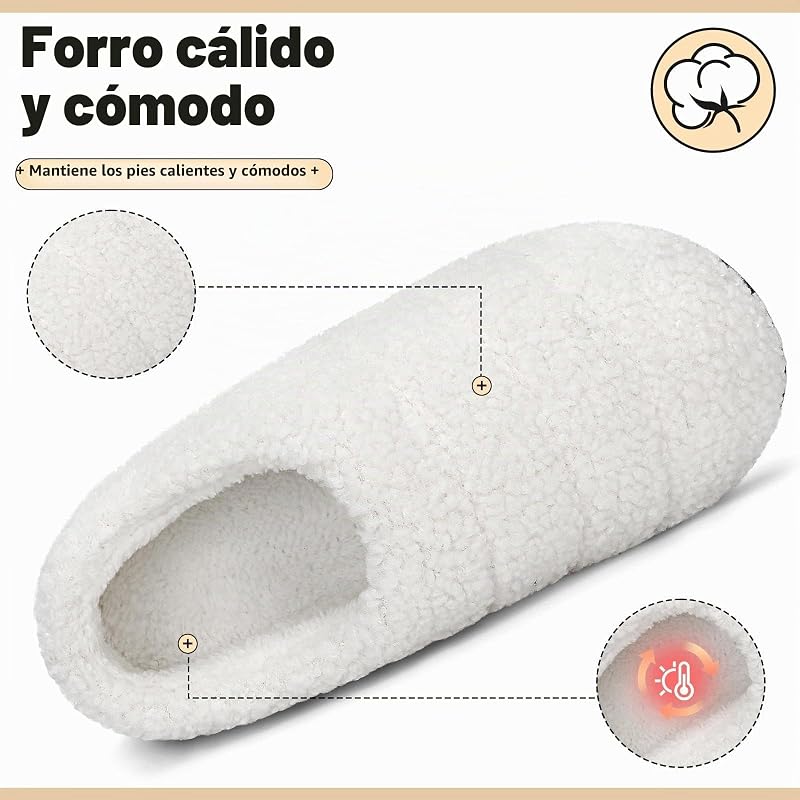 Zapatillas de Casa Unisex Invierno Cálido Blanco 42/43EU