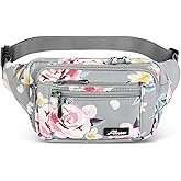 Waist Pack Bag Fanny Pack for Men&Women Hip Bum Bag with Adjustable Strap for Outdoors Workout Traveling Casual Running Hiking Cycling (New Grey Flowers)