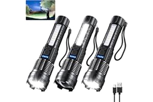 LIUPTIUO 3Pack Rechargeable Flashlights, 7Mode Tactical Flashlights High Lumens 980000, Super Bright Flashlight Powerful, LED Flashlight Rechargeable, Flash Light High Powered for Home Emergencies Camping