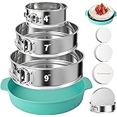 4, 7, 9 Inches Springform Pan Set of 3-304 Stainless Steel Nonstick Springform Cake Pan Set with Removable Bottom, 10 Inch Leakproof Silicone Cheesecake Pan Protector with 60 Pcs Parchment Paper