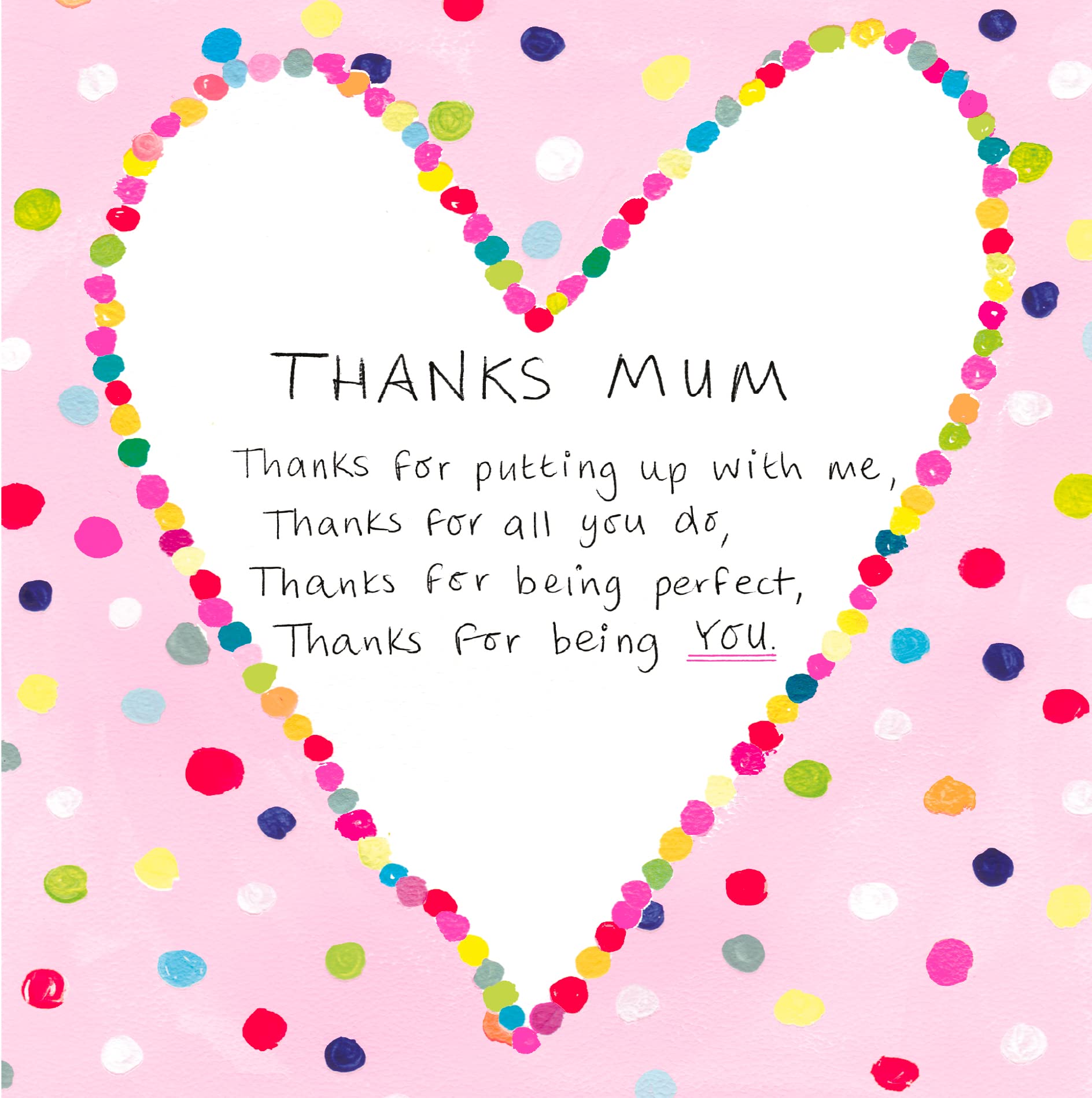 Emotional Rescue Mother's Day Card Mum, Thanks for Putting Up With Me…, Mum Mothers Day, Heart & Text, Pink & White