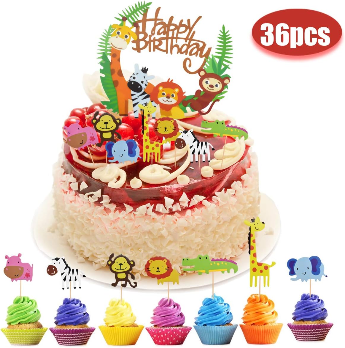 Napravi Rs Natuce 1 Piece Topper Animaux Acrylique Joyeux Anniversaire Fournitures De Fete A Theme Jungle Animal Pour Anniversaire Denfants 35 Pieces Toppers Animaux Jungle Pour Cupcake Accessoires De Decoration Ustensiles A Patisserie
