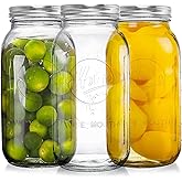 Tebery 3 Pack Wide Mouth Mason Jars 64 oz with Airtight Lids and Band, 1/2 Gallon Clear Glass Storage Jars For Canning, Ferme