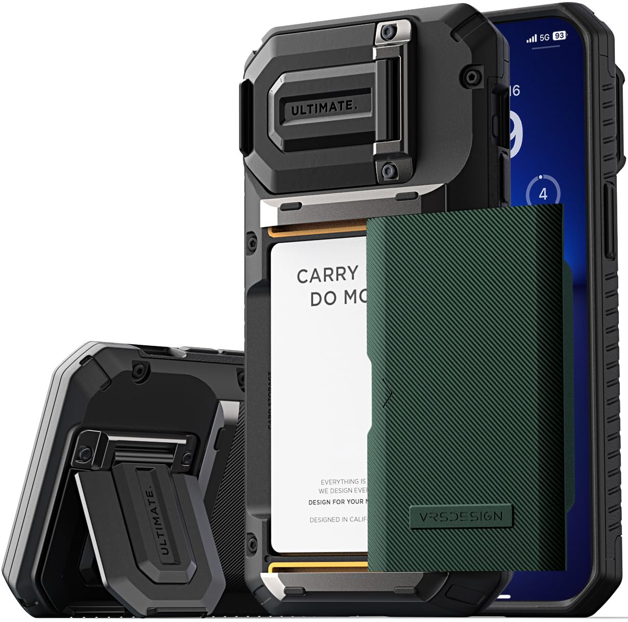 VRS DESIGN Damda Glide DuoGuard for iPhone 13 Pro Max Phone Case (2021), Premium Sturdy Fully Covered Camera Lens Protection Cover Card Holder Wallet Case (Metallic Green)