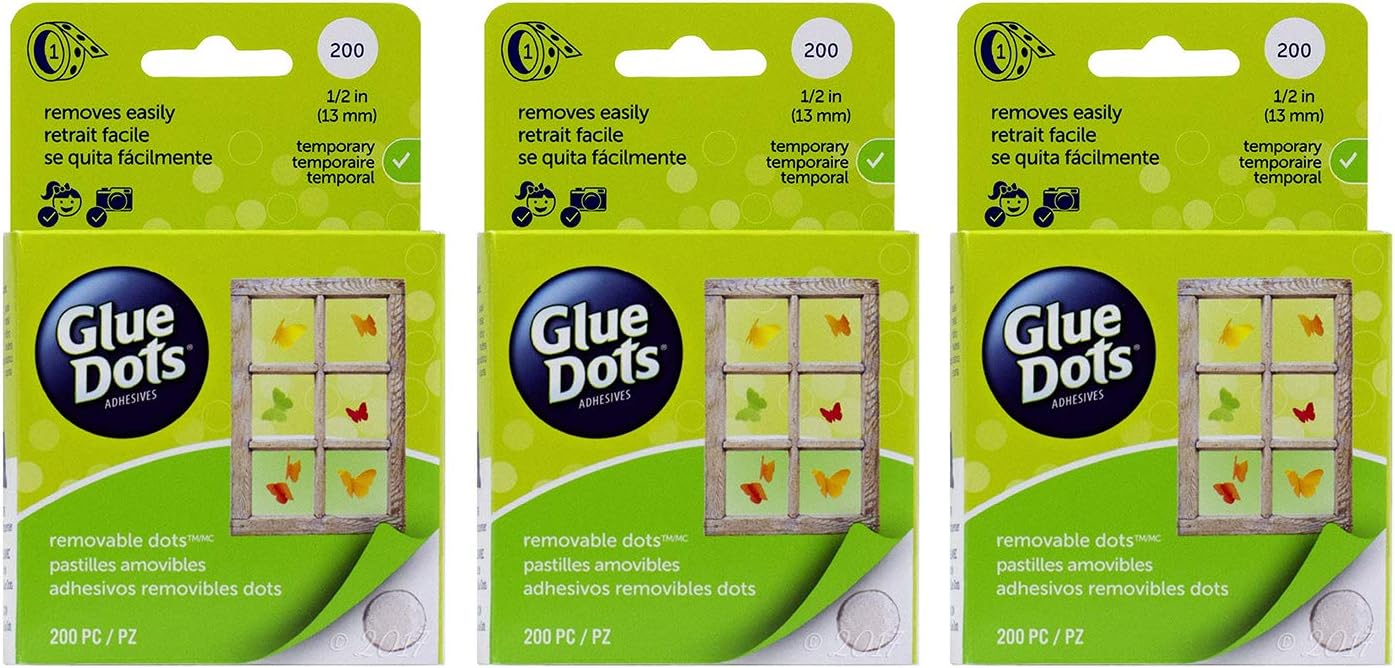 Glue Dots Removable Adhesive Dot Roll, Contains 200 (.5 Inch) Diameter Dots (08248) (Pack of 3)