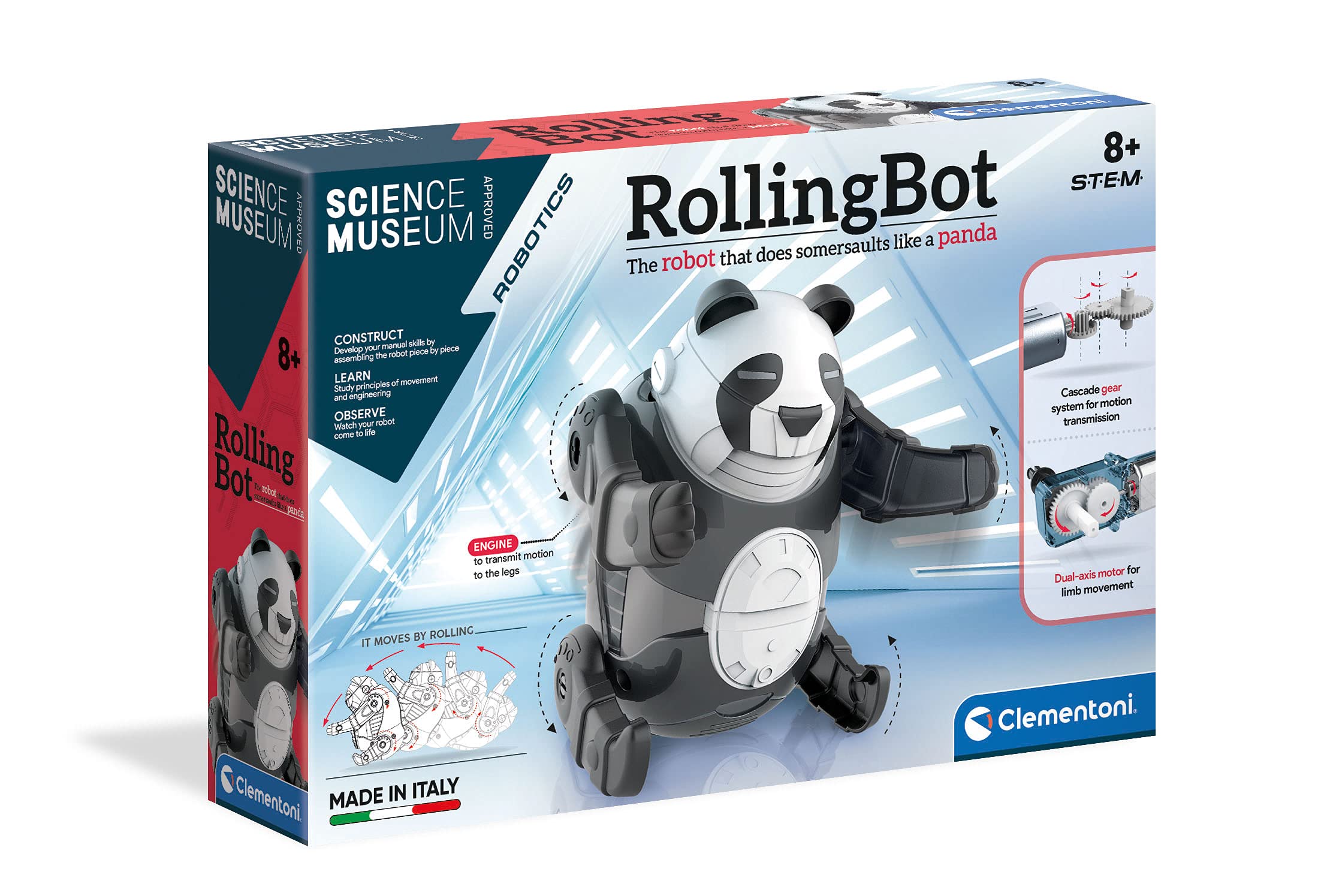 Clementoni- Science Museum Rolling Bot Panda Kit for Kids: Build Your Own Educational Robot Toy, Educational Stem Learning Kit (8+ Years)