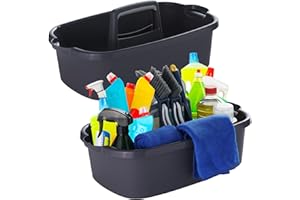 Omirome 2-Pack Large Gray Cleaning Caddy for Cleaning Supplies with Handle - Portable Plastic Tote Organizer for Shower, Bathroom, Kitchen, Under Sink Storage