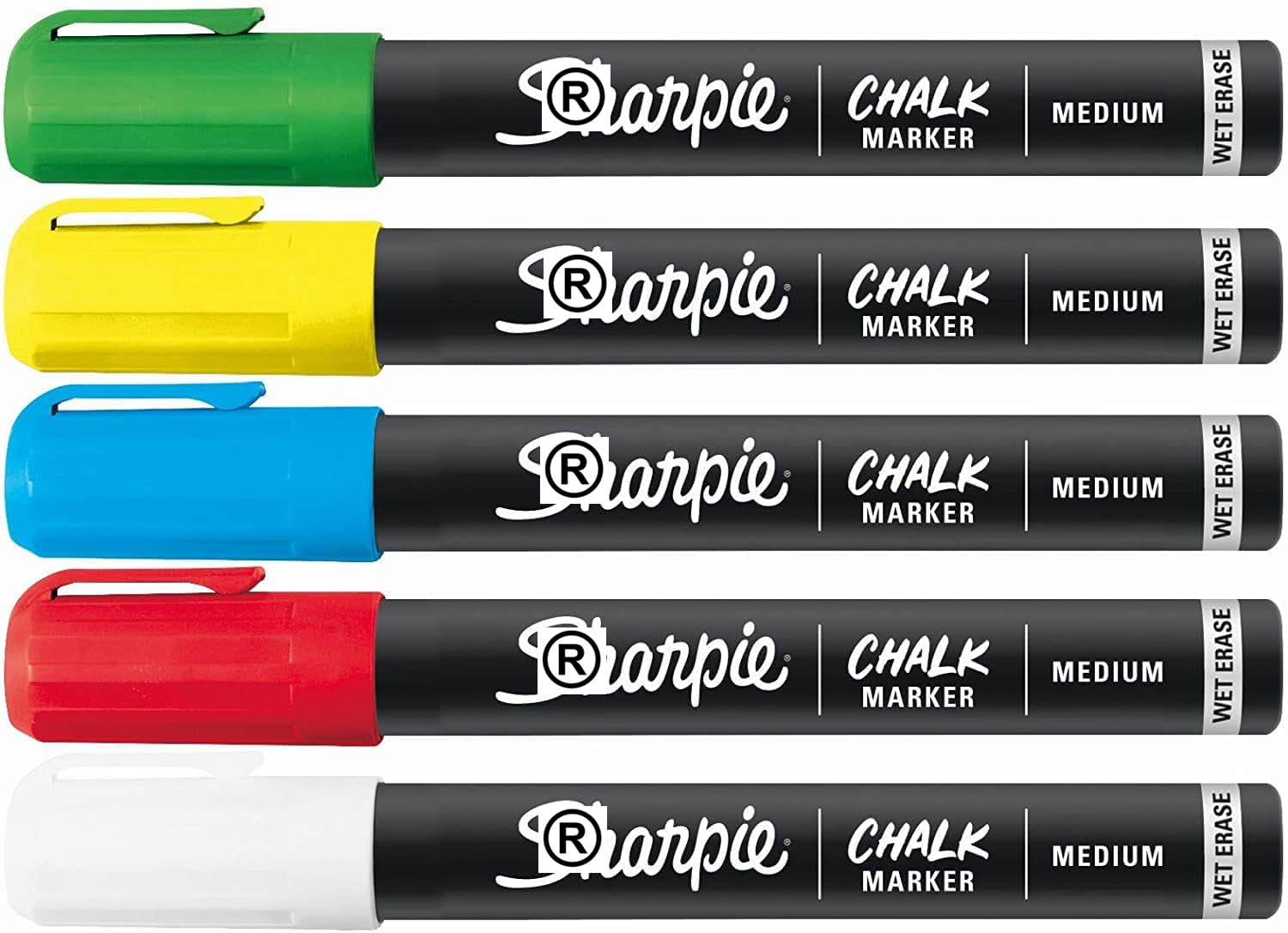 5 x Sharpie Chalk Marker Pens | Medium Point Bullet Tip Nib | For Black Boards, White Boards, Light Boards, Plastic, Metal, Glass & More | Assorted Colour Ink - Loose in Plain Packaging