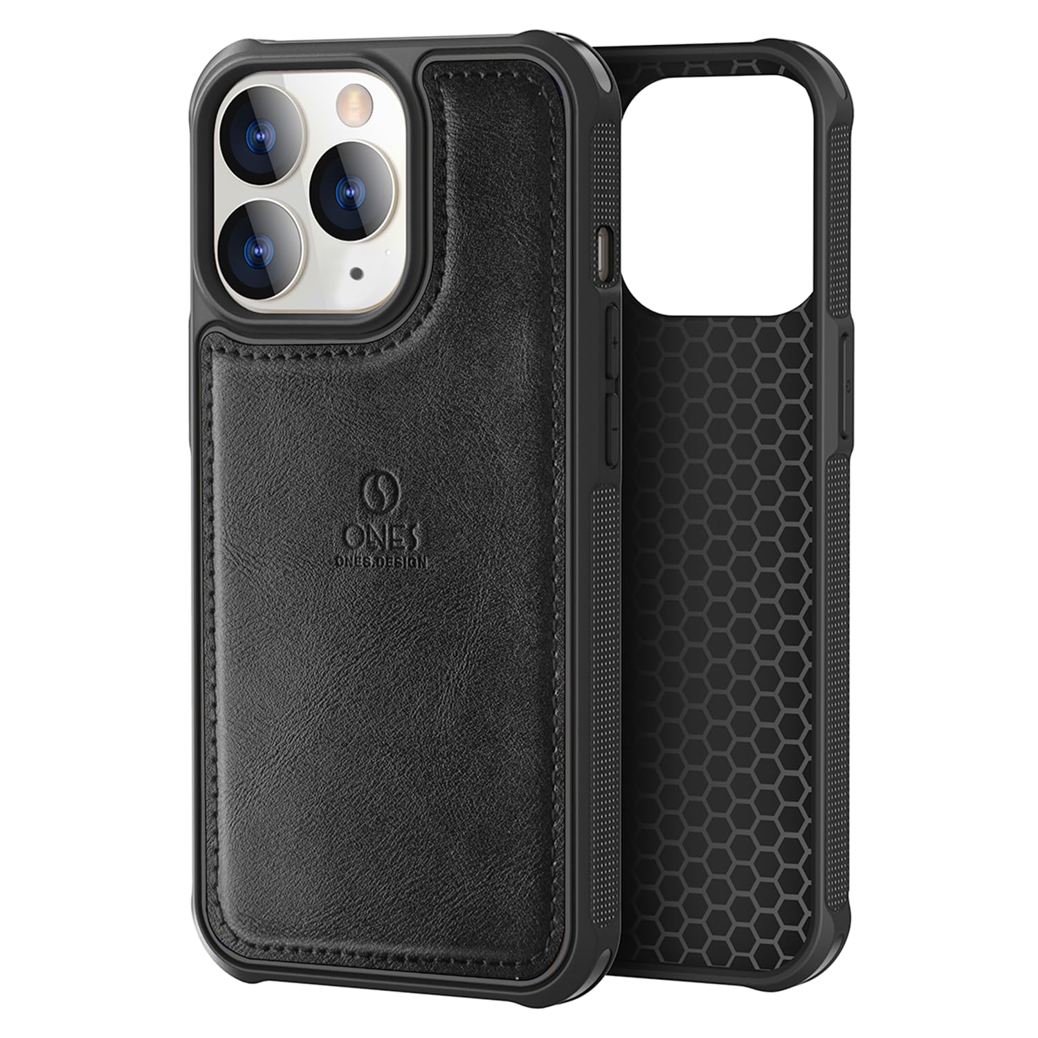 ONES for iPhone 11 Pro PU Leather Case 『 Shockproof Military Grade Protection Airbags 』『 Anti-fingerprint 』『 TPU Bumper Non-slip 』『Wireless Charging』 Sturdy Impact Absorb Shockproof Hard Cover - Black