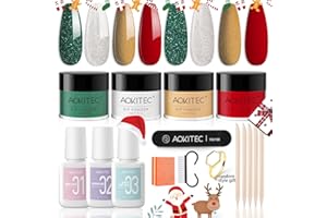 Aokitec 16 PCS Dip Powder Nail Kit - 4 Colors Christmas Glitter Red Green Silver Gold with Dip Base Activator Top Coat Dipping Powder Liquid Set for Beginners French Nail Art Holiday DIY Gifts