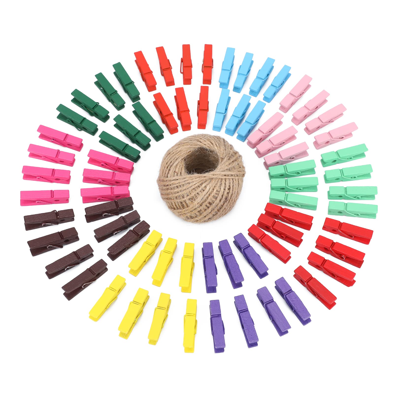 jijAcraft 3.5cm Mini Wooden Pegs Colourful: 100Pcs Wooden Photo Clips Photo Display Pegs Small Craft Clips Clothes Peg for Hanging Photos Cards DIY Crafts