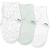 SwaddleMe by Ingenuity Monogram Collection Baby Swaddle Blanket, Elephant | 100% Cotton, Improves Sleep &amp; Calms Startle Reflex, 0-3 Months (7-14 lbs), Fold Design for Easy Changes, 1.0 TOG, 3-Pack