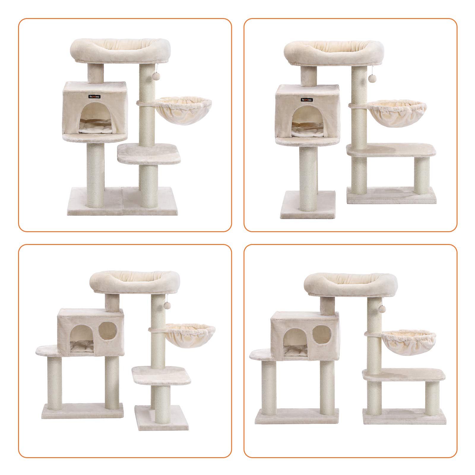 FEANDREA Cat Tree, Cat Tower with XXL Plush Perch, Basket Lounger Cat