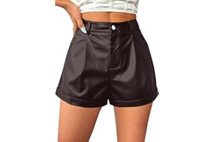 Avanova Women Faux Leather High Waisted Shorts Pleated Casual Summer Shorts