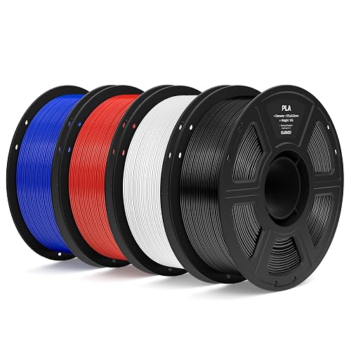 ELEGOO PLA Filament 1.75mm Bundle 4KG, 3D Printer Filament Dimensional Accuracy +/- 0.02mm, 4pcs 1kg Spool(2.2lbs) Fit Most FDM 3D Printers (Black,White,Ture Red,Dark Blue)