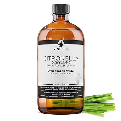 Bulk Citronella Essential Oil - 16 Oz Citronella Essential Oil in Glass Bottle - 100% Pure &amp; Undiluted Essential Oil - 1 Pound Citronella (Ceylon) Oil for DIY Soaps, Candles, and Blends - VINEVIDA