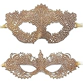 TFTSR Masquerade Masks for Women Couples & Men - Mardi Gras & Venetian Dress Mask in Black & Gold Adults Party Lace Costume