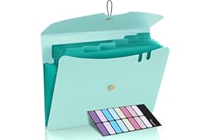 Sooez 7 Pocket Expanding File Folder, Premium Accordion File Organizer, Letter Size Folders for Documents, Sleek Filing Folders with Bungee Closure, Portable Folders for School Office Supplies, Green