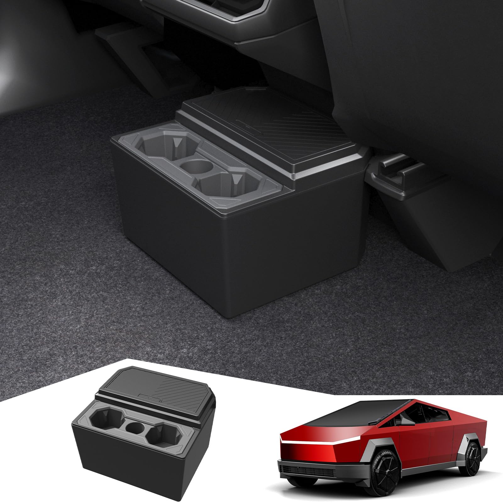 Photo 1 of Foronetry Rear Storage Box for Tesla Cybertruck, Trash Can with Cup Holder with Silicone Liner for Cybertruck Accessories